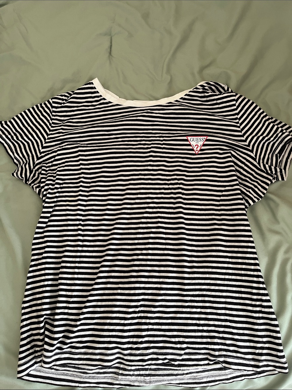 Guess Black & White Striped Logo Tee